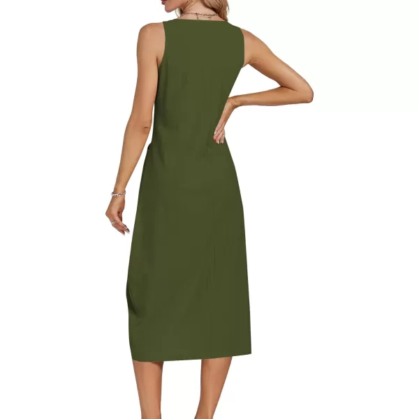 LYANER Women's Summer Casual Sleeveless Strap Buttons Down Midi Dress with Pockets