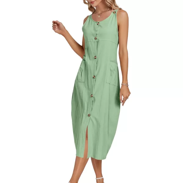 LYANER Women's Summer Casual Sleeveless Strap Buttons Down Midi Dress with Pockets