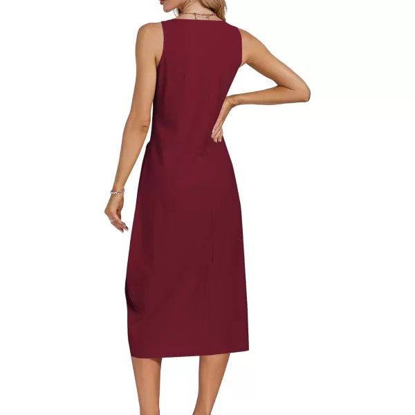 LYANER Women's Summer Casual Sleeveless Strap Buttons Down Midi Dress with Pockets