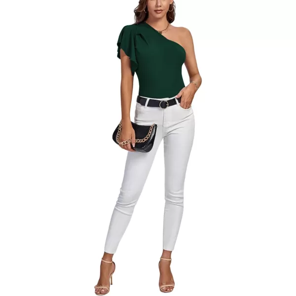 LYANER Women's Summer Elegant One Shoulder Ruched Ruffle Short Sleeve Blouse Top