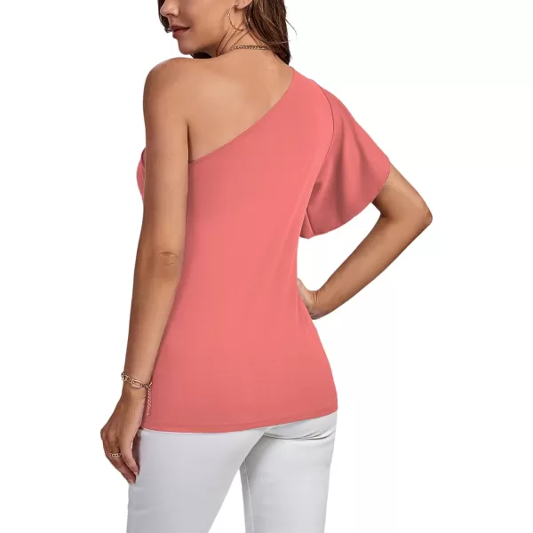 LYANER Women's Summer Elegant One Shoulder Ruched Ruffle Short Sleeve Blouse Top