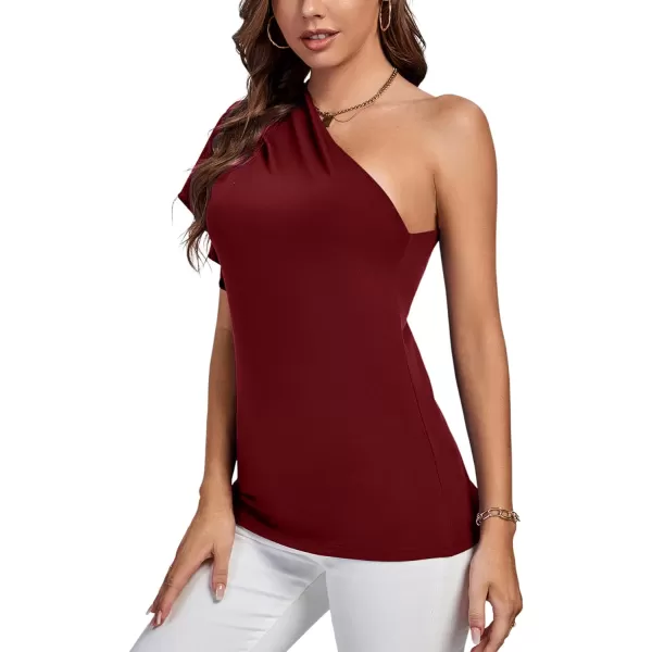 LYANER Women's Summer Elegant One Shoulder Ruched Ruffle Short Sleeve Blouse Top