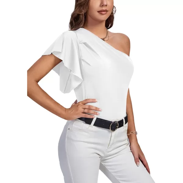 LYANER Women's Summer Elegant One Shoulder Ruched Ruffle Short Sleeve Blouse Top