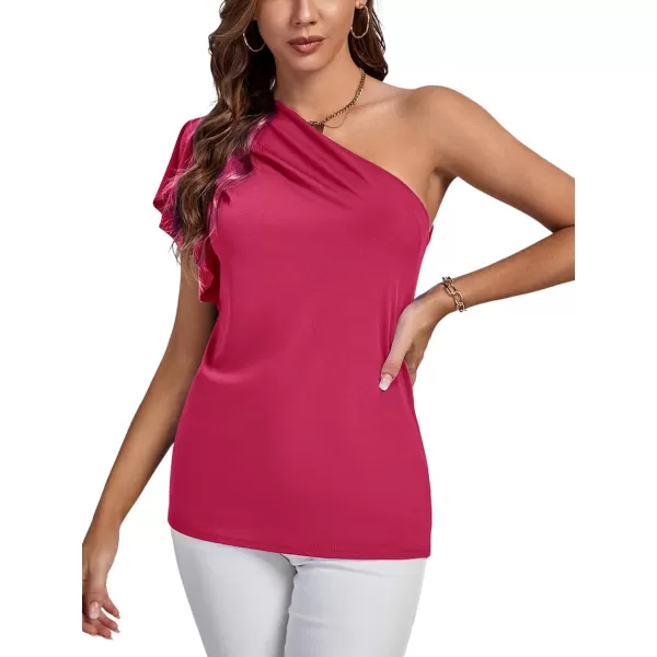 LYANER Women's Summer Elegant One Shoulder Ruched Ruffle Short Sleeve Blouse Top