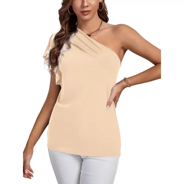 LYANER Women's Summer Elegant One Shoulder Ruched Ruffle Short Sleeve Blouse Top