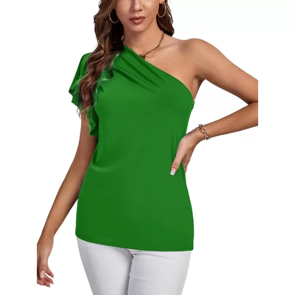 LYANER Women's Summer Elegant One Shoulder Ruched Ruffle Short Sleeve Blouse Top