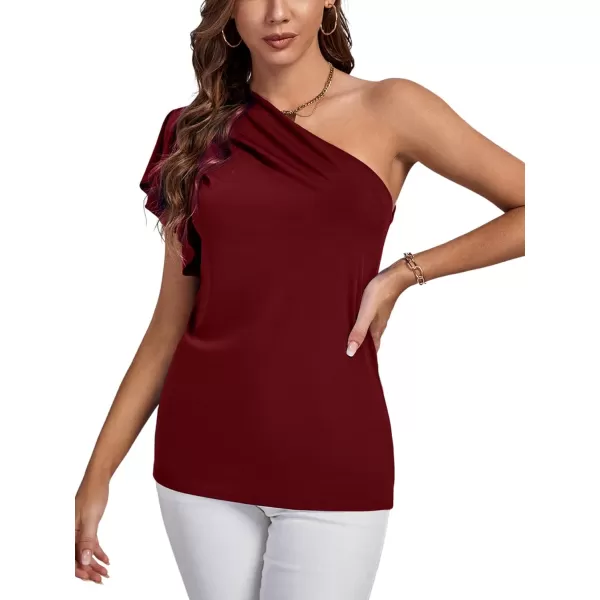 LYANER Women's Summer Elegant One Shoulder Ruched Ruffle Short Sleeve Blouse Top