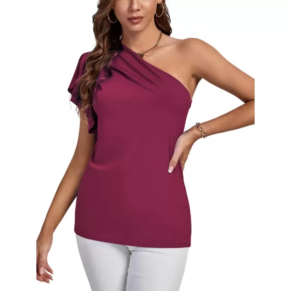 LYANER Women's Summer Elegant One Shoulder Ruched Ruffle Short Sleeve Blouse Top
