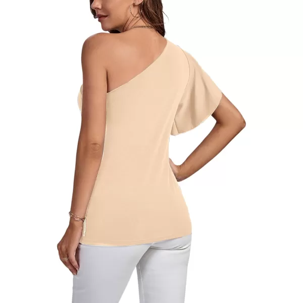 LYANER Women's Summer Elegant One Shoulder Ruched Ruffle Short Sleeve Blouse Top
