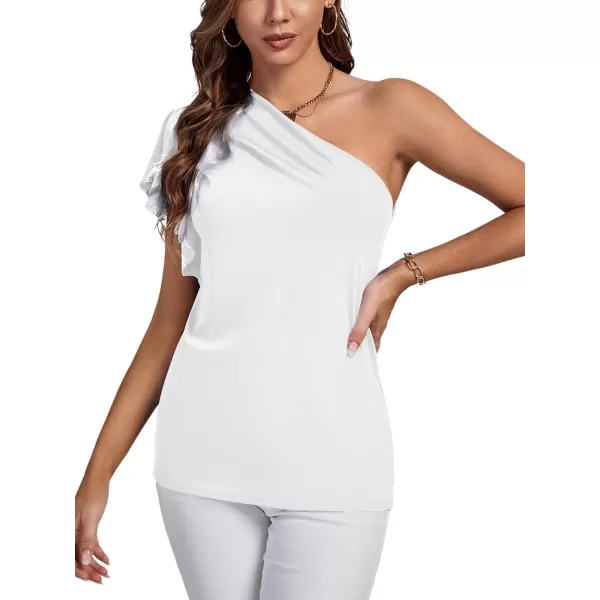 LYANER Women's Summer Elegant One Shoulder Ruched Ruffle Short Sleeve Blouse Top