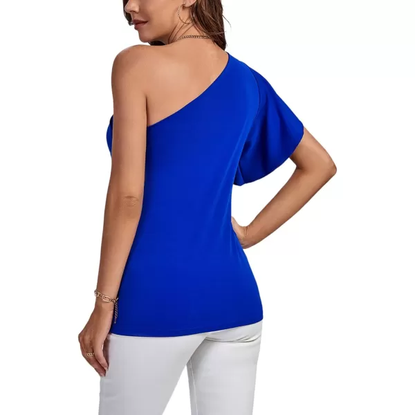LYANER Women's Summer Elegant One Shoulder Ruched Ruffle Short Sleeve Blouse Top
