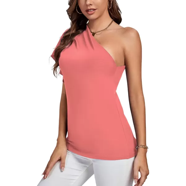 LYANER Women's Summer Elegant One Shoulder Ruched Ruffle Short Sleeve Blouse Top