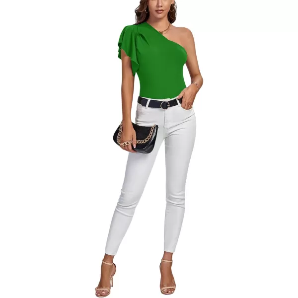 LYANER Women's Summer Elegant One Shoulder Ruched Ruffle Short Sleeve Blouse Top