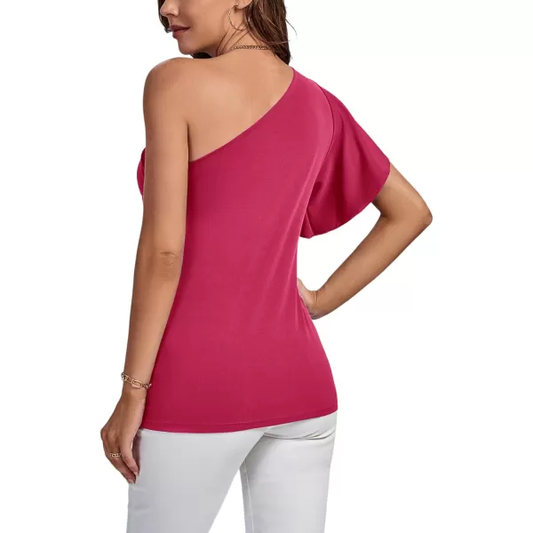 LYANER Women's Summer Elegant One Shoulder Ruched Ruffle Short Sleeve Blouse Top