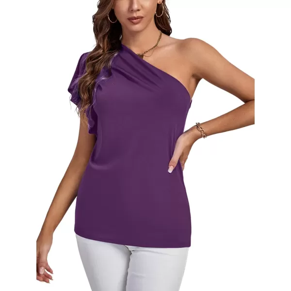 LYANER Women's Summer Elegant One Shoulder Ruched Ruffle Short Sleeve Blouse Top