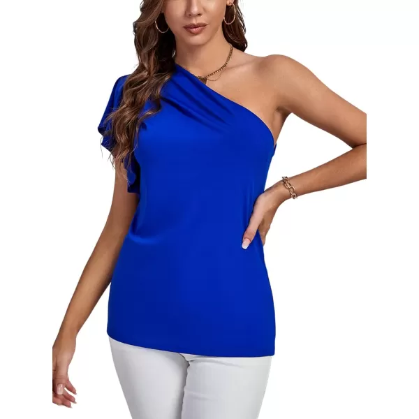 LYANER Women's Summer Elegant One Shoulder Ruched Ruffle Short Sleeve Blouse Top