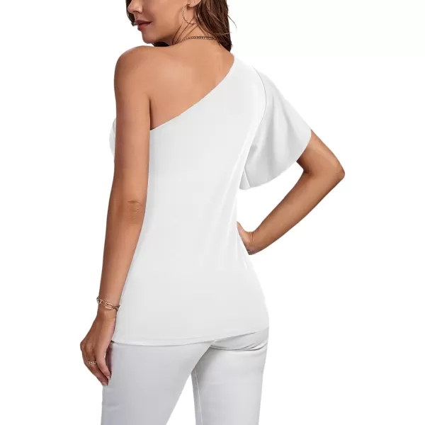 LYANER Women's Summer Elegant One Shoulder Ruched Ruffle Short Sleeve Blouse Top