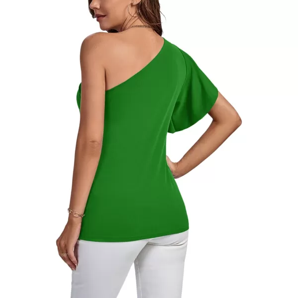 LYANER Women's Summer Elegant One Shoulder Ruched Ruffle Short Sleeve Blouse Top