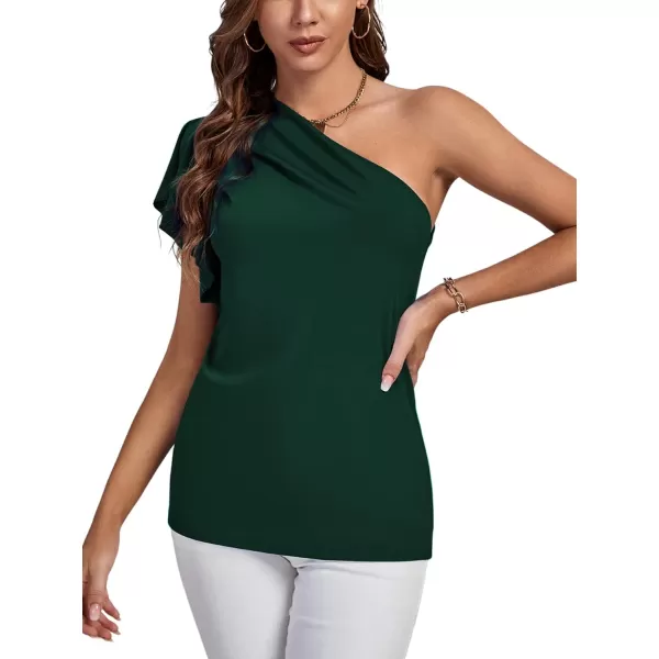 LYANER Women's Summer Elegant One Shoulder Ruched Ruffle Short Sleeve Blouse Top