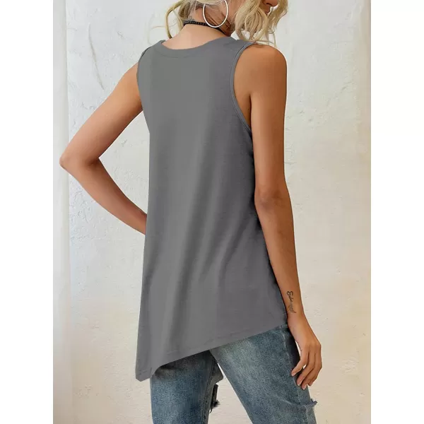 LYANER Women's Summer Loose Crewneck Asymmetrical Hem Sleeveless Tank Top Shirt