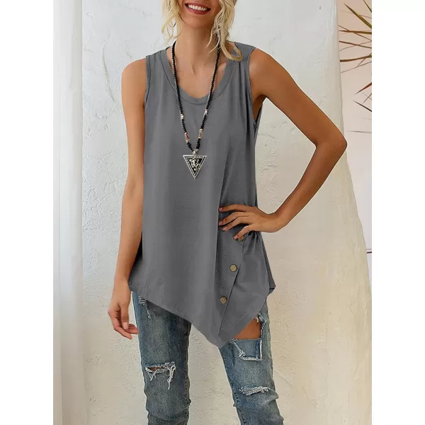 LYANER Women's Summer Loose Crewneck Asymmetrical Hem Sleeveless Tank Top Shirt