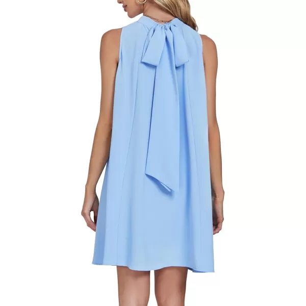 LYANER Women’s Summer Mock Neck Sleeveless Loose Tank Top Pleated Mini Beach Dress Sundress