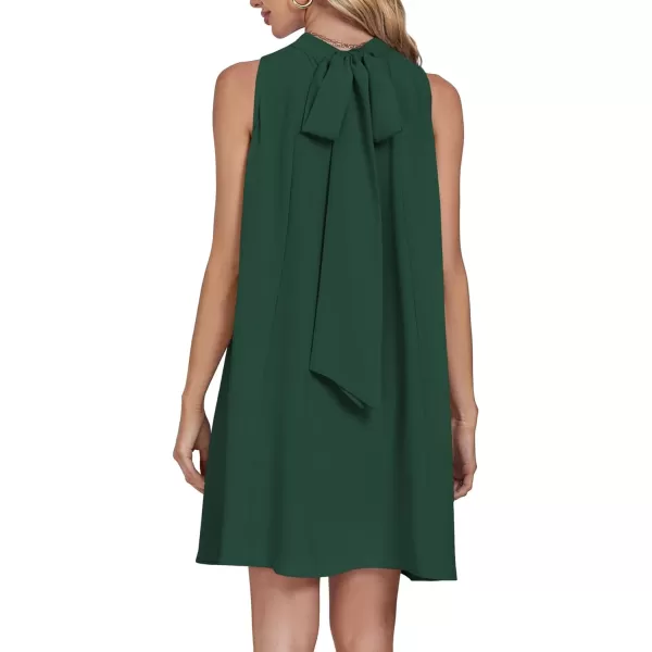 LYANER Women’s Summer Mock Neck Sleeveless Loose Tank Top Pleated Mini Beach Dress Sundress