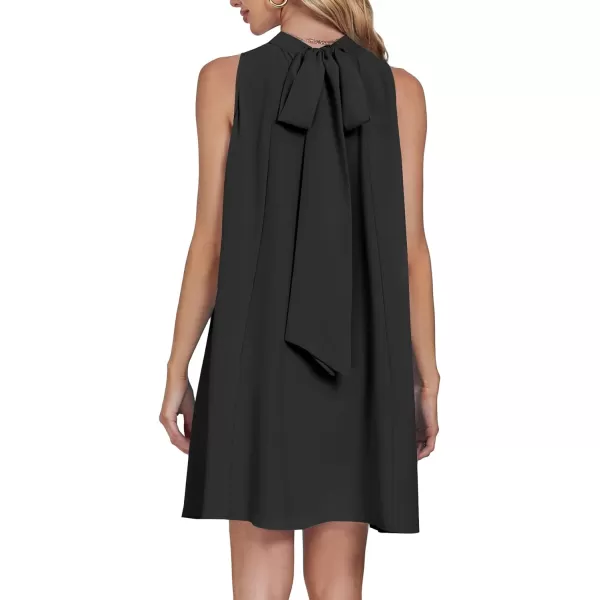 LYANER Women’s Summer Mock Neck Sleeveless Loose Tank Top Pleated Mini Beach Dress Sundress