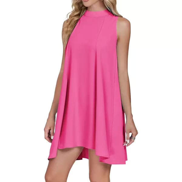 LYANER Women’s Summer Mock Neck Sleeveless Loose Tank Top Pleated Mini Beach Dress Sundress