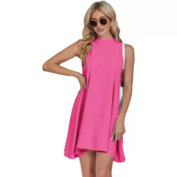 LYANER Women’s Summer Mock Neck Sleeveless Loose Tank Top Pleated Mini Beach Dress Sundress