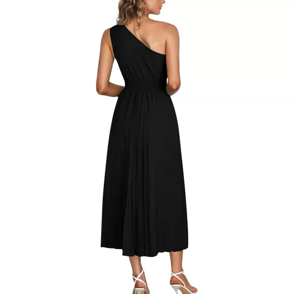 LYANER Women's Summer One Shoulder Sleeveless Pleated Midi Dresses Casual Flowy Cocktail Party Dress