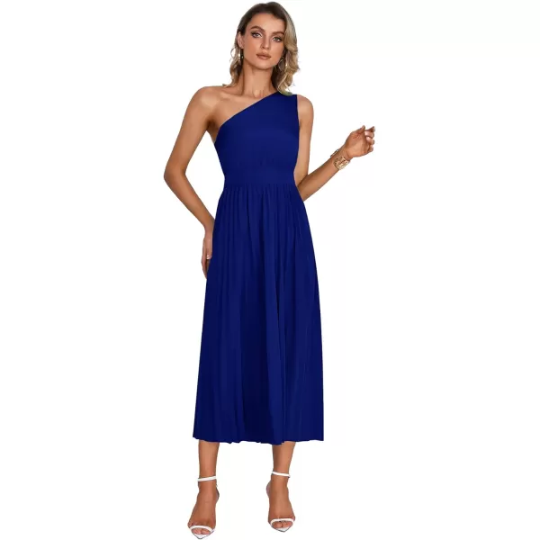 LYANER Women's Summer One Shoulder Sleeveless Pleated Midi Dresses Casual Flowy Cocktail Party Dress