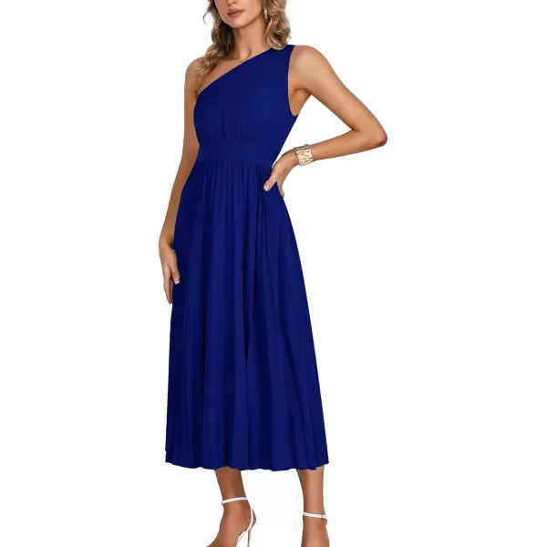 LYANER Women's Summer One Shoulder Sleeveless Pleated Midi Dresses Casual Flowy Cocktail Party Dress