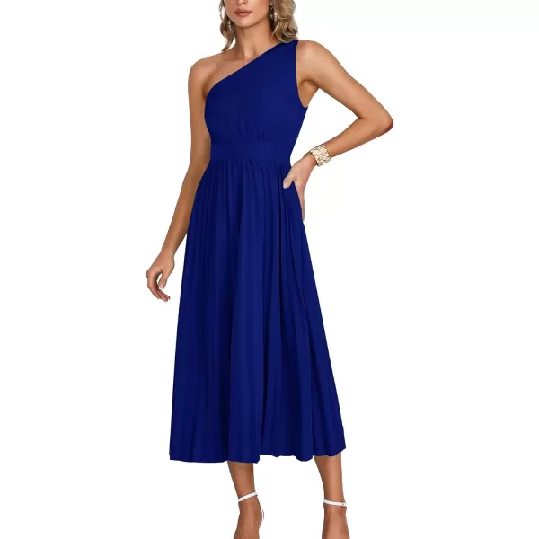 LYANER Women's Summer One Shoulder Sleeveless Pleated Midi Dresses Casual Flowy Cocktail Party Dress