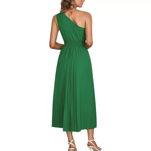 LYANER Women's Summer One Shoulder Sleeveless Pleated Midi Dresses Casual Flowy Cocktail Party Dress