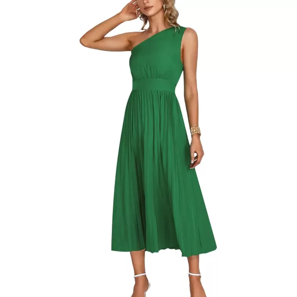 LYANER Women's Summer One Shoulder Sleeveless Pleated Midi Dresses Casual Flowy Cocktail Party Dress
