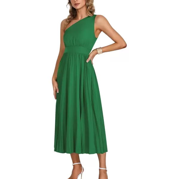LYANER Women's Summer One Shoulder Sleeveless Pleated Midi Dresses Casual Flowy Cocktail Party Dress
