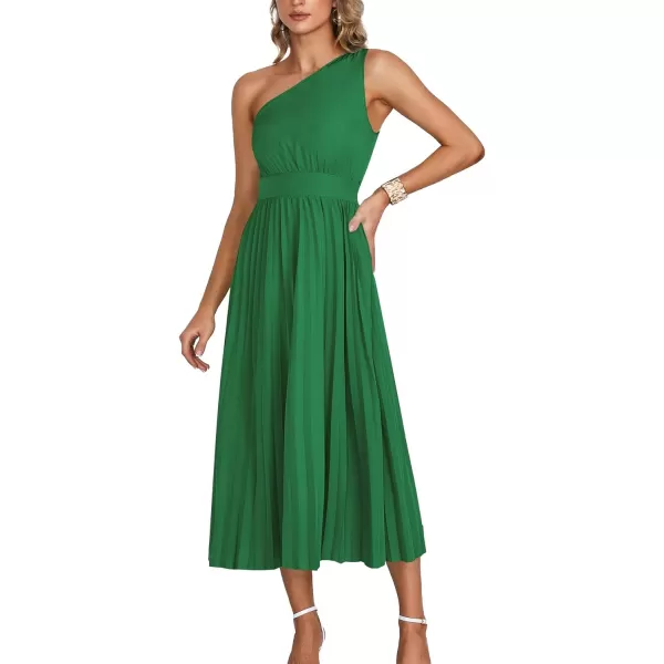 LYANER Women's Summer One Shoulder Sleeveless Pleated Midi Dresses Casual Flowy Cocktail Party Dress