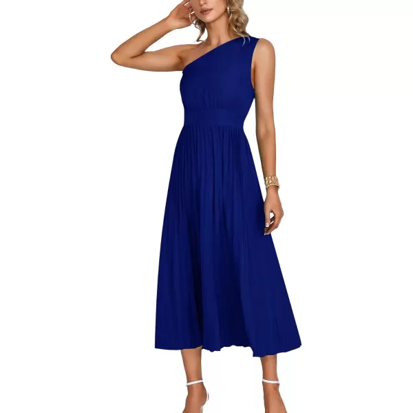 LYANER Women's Summer One Shoulder Sleeveless Pleated Midi Dresses Casual Flowy Cocktail Party Dress