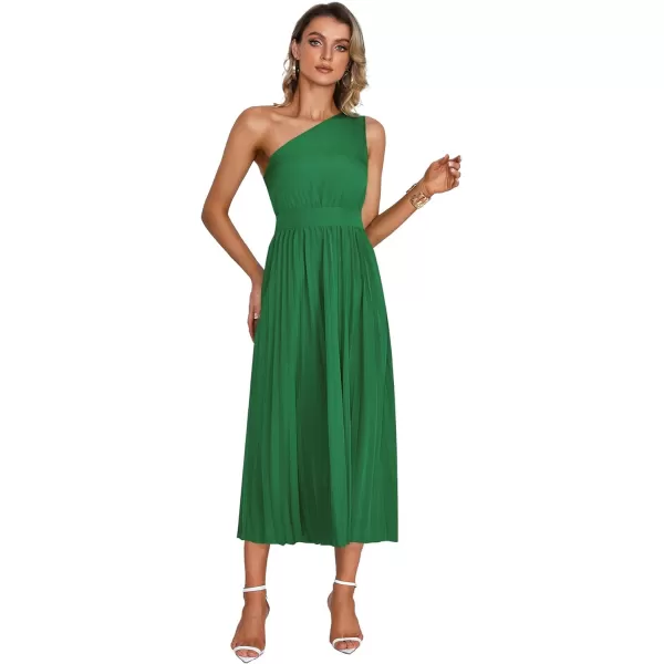 LYANER Women's Summer One Shoulder Sleeveless Pleated Midi Dresses Casual Flowy Cocktail Party Dress