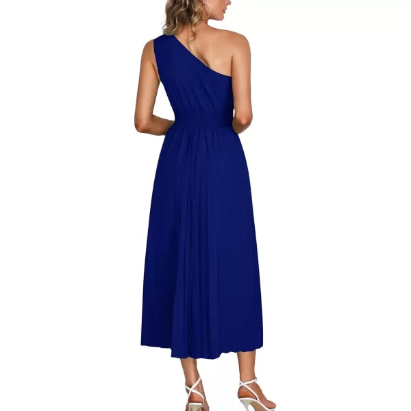 LYANER Women's Summer One Shoulder Sleeveless Pleated Midi Dresses Casual Flowy Cocktail Party Dress