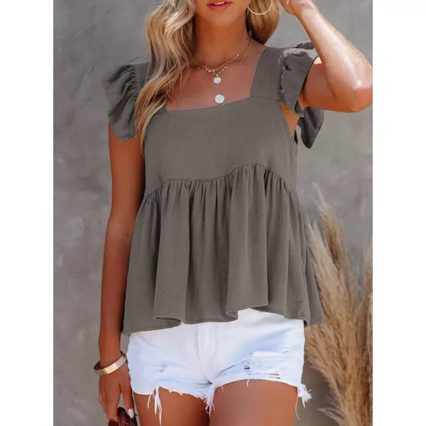 LYANER Women's Summer Peplum Blouse Square Neck Ruffle Strap Sleeveless and Backless with Button Babydoll Tank Top
