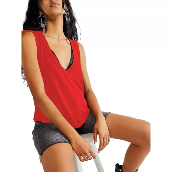 LYANER Women's Summer V Neck Basic Sleeveless Racerback Tank Top Casual Loose Shirts