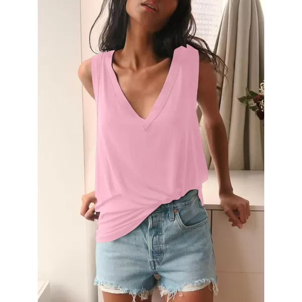 LYANER Women's Summer V Neck Basic Sleeveless Racerback Tank Top Casual Loose Shirts