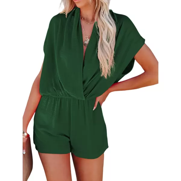 LYANER Women's Summer V Neck Wrap Ruched Front Pockets Short Sleeve Romper Jumpsuit