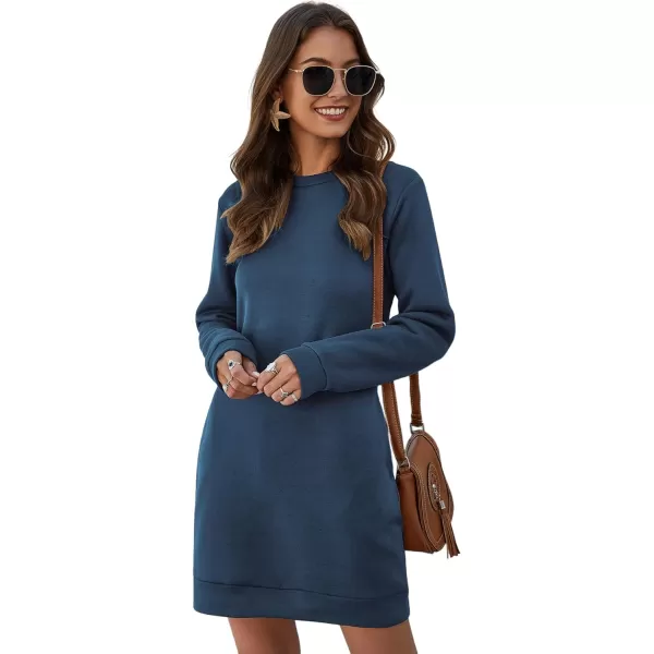 LYANER Women's Sweatshirt Dress Crewneck Long Sleeve Loose Fit Mini Sweat Shirt Dress with Pockets