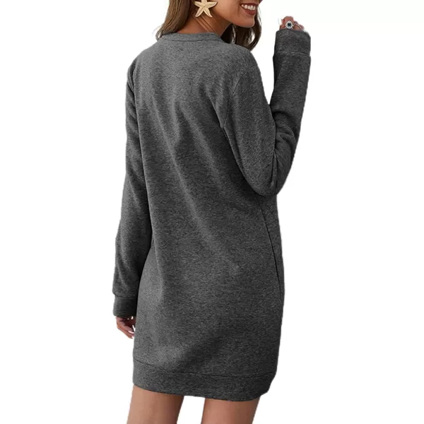 LYANER Women's Sweatshirt Dress Crewneck Long Sleeve Loose Fit Mini Sweat Shirt Dress with Pockets