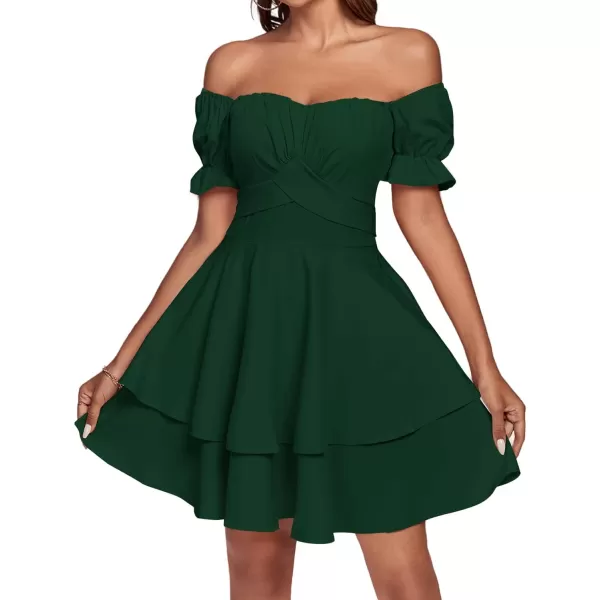 LYANER Women's Tie Back Off Shoulder Wrap Layer Ruffle Short Sleeve Mini Dress