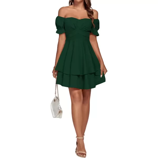 LYANER Women's Tie Back Off Shoulder Wrap Layer Ruffle Short Sleeve Mini Dress