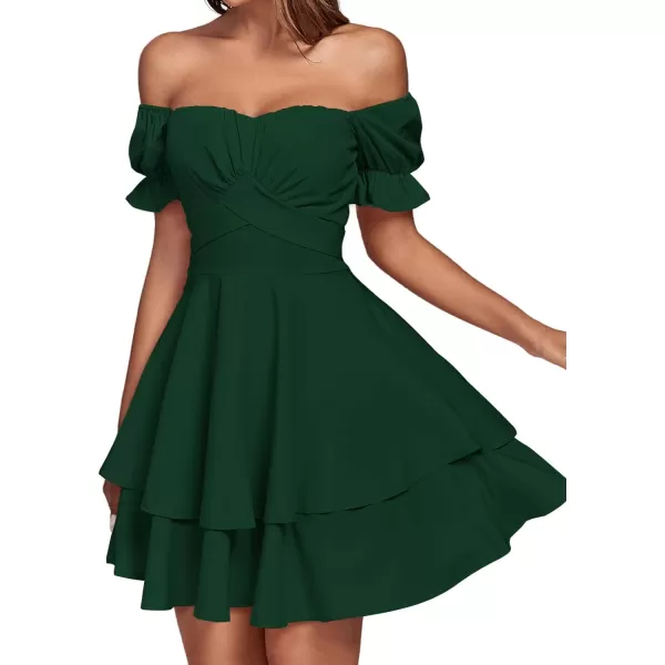 LYANER Women's Tie Back Off Shoulder Wrap Layer Ruffle Short Sleeve Mini Dress